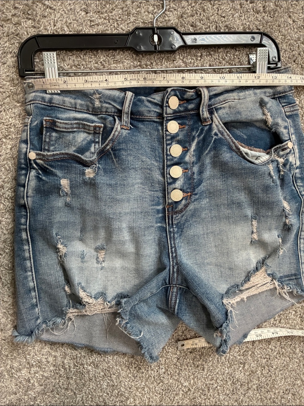 Judy Blue Distressed Blue Button-Fly Denim Shorts - Picture 8 of 9
